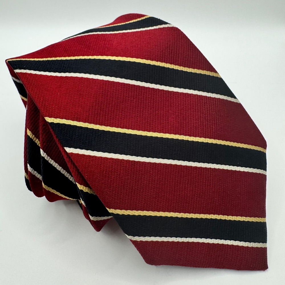 Christopher Hayes Mens Silk Tie Red Black Gold Striped Regimental‎ USA Luxury